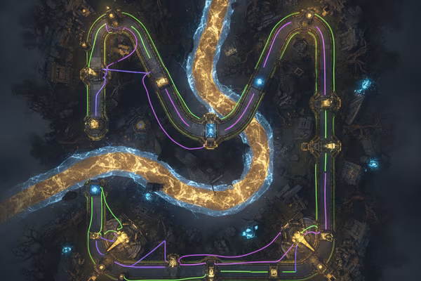 Dota 2 jungle pathing diagram on a tactical map